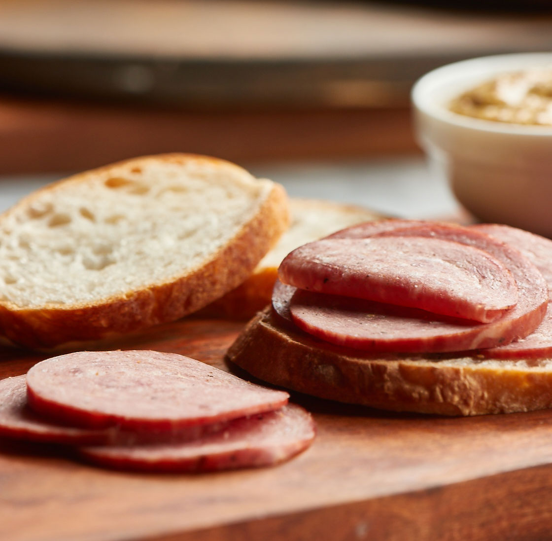 smoked sausage on crostini 