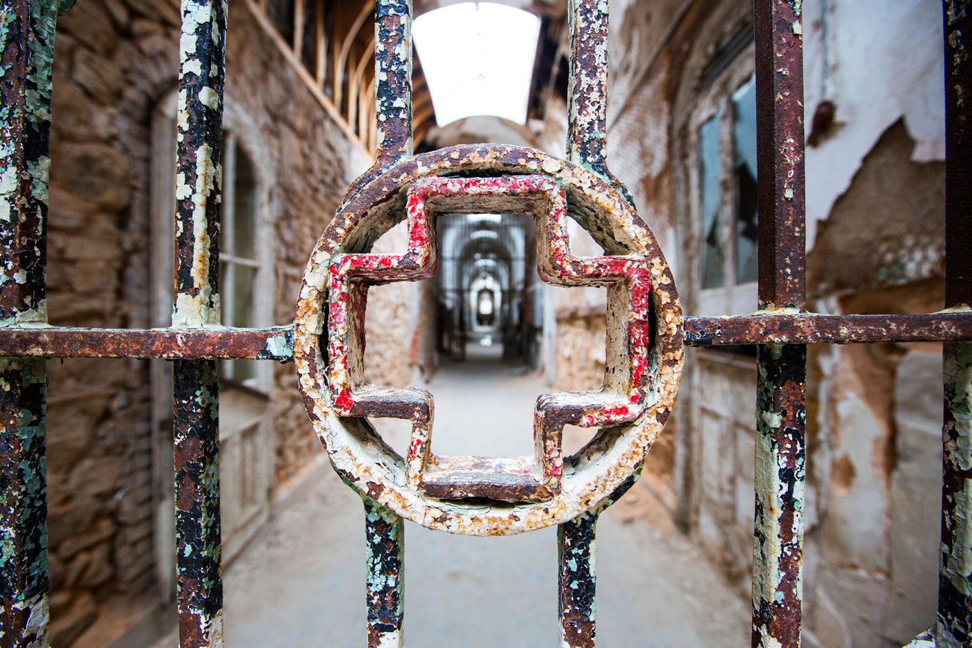 penitentiary view through gate fence