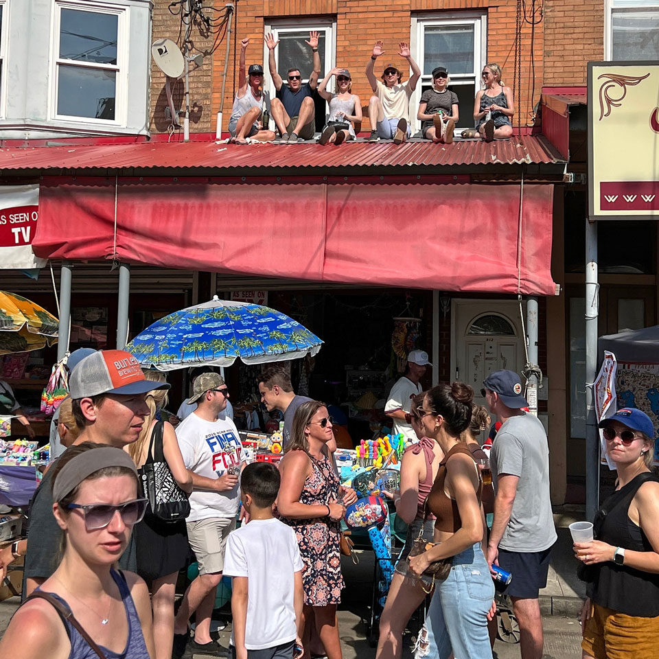 people on street at Italian market