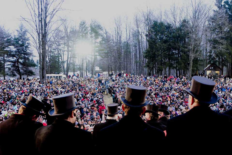 groundhog day crowd at the event view from Stage