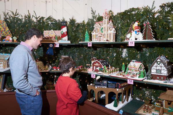 father son shopping Christmas decorations