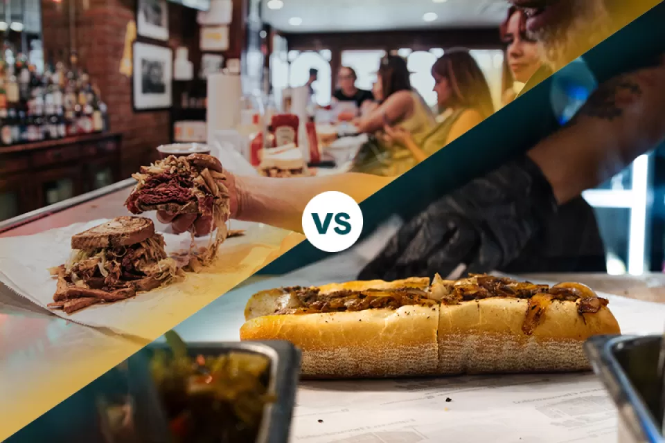 collage of a sandwich vs cheesesteak