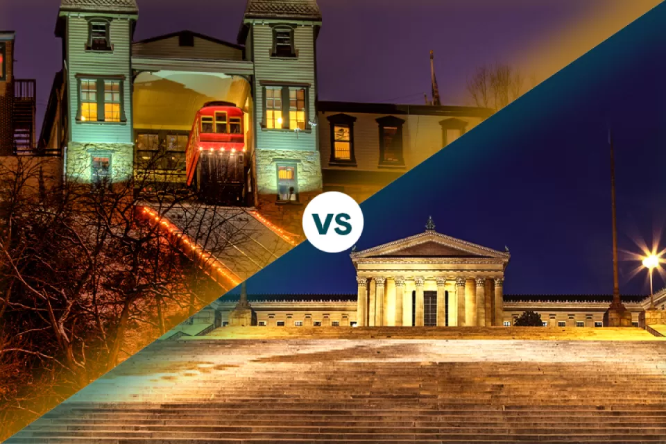 Philly museum steps vs Duquesne incline in Pittsburg