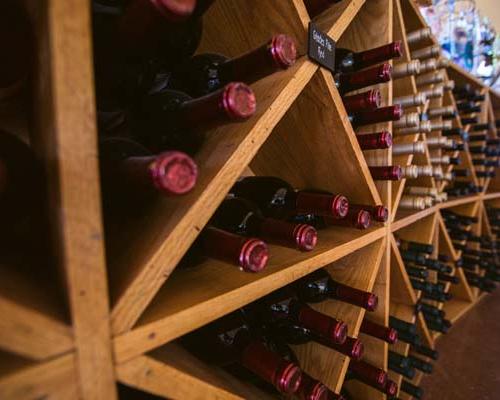 wine bottles in rack