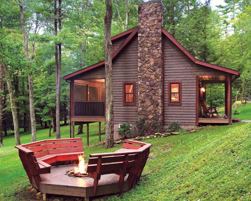 Fire pit outside cabin