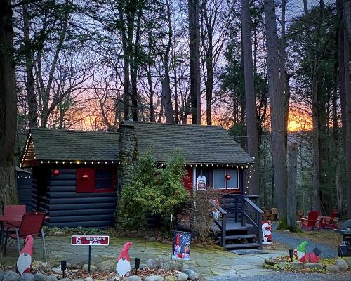 Cabin with sunset in the background